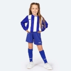 Blue and white striped kids' football kits