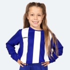 Blue and white striped soccer uniform