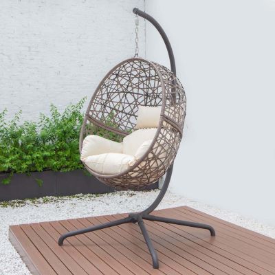 Harrier Hanging Egg Swing Chairs [Single] - Brown & Cream