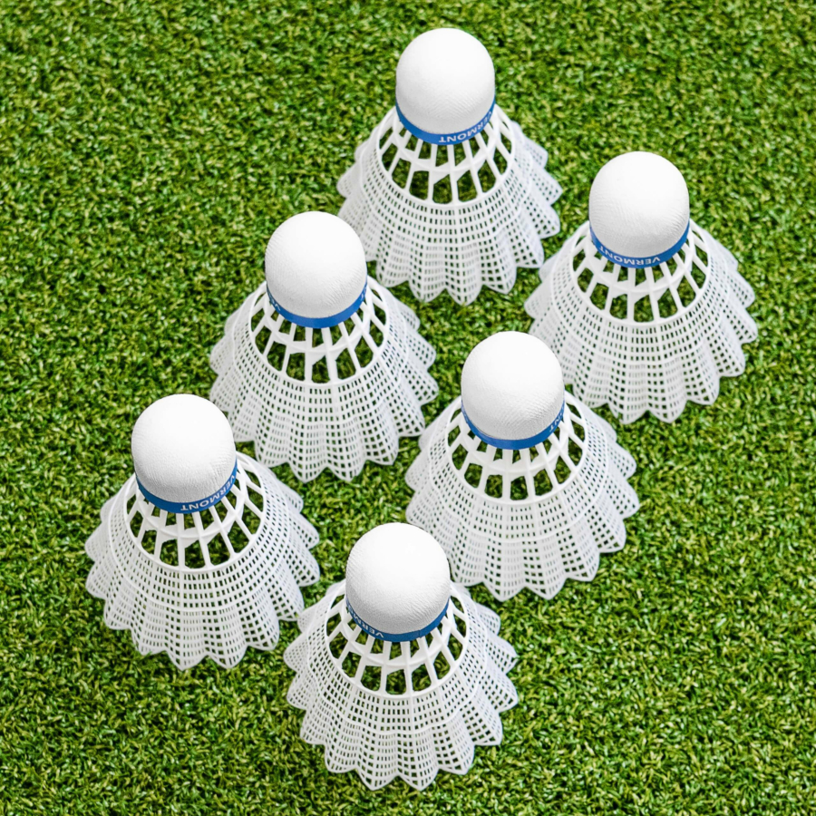 Vermont Club 100 Shuttlecocks | Nylon Skirt With a Cork Tip | Pack of 6 | White or Yellow | Net World Sports