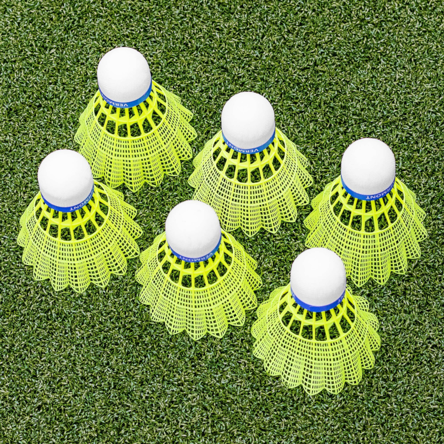 Vermont Club 100 Shuttlecocks | Nylon Skirt With a Cork Tip | Pack of 6 | White or Yellow | Net World Sports