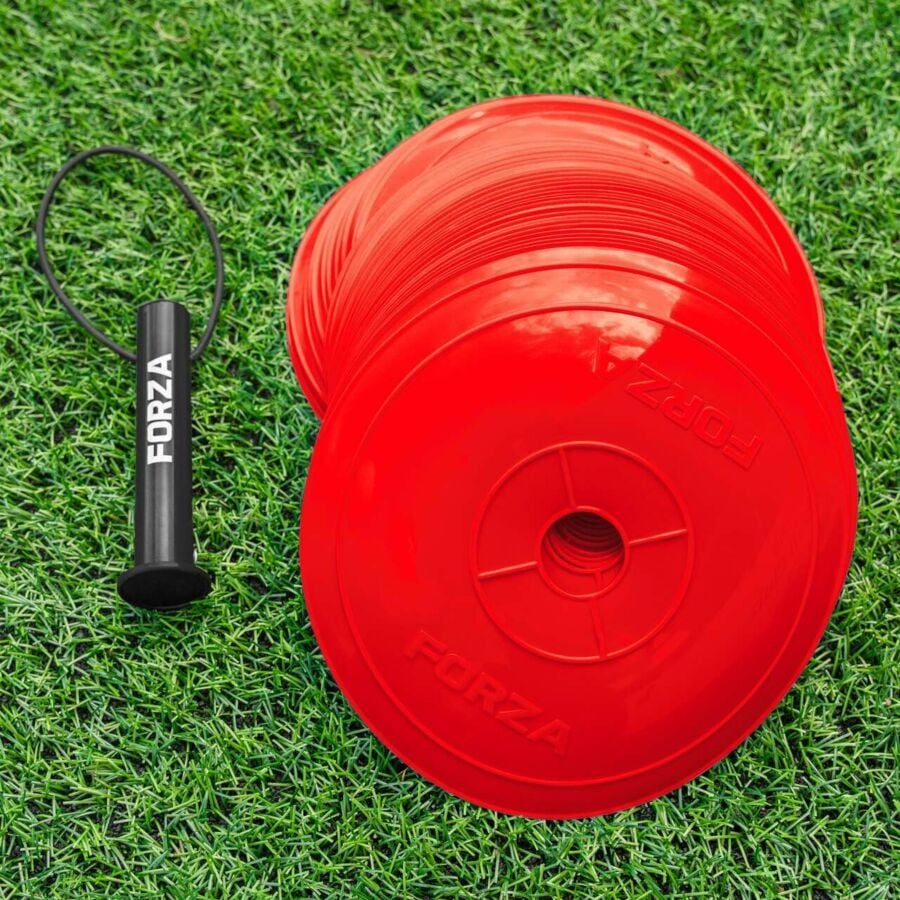 FORZA Pack De 50 Plots De Marquage D’Entraînement Presque Plats [10 Couleurs] - Ultra-Durables Pour Football, Rugby, Hockey