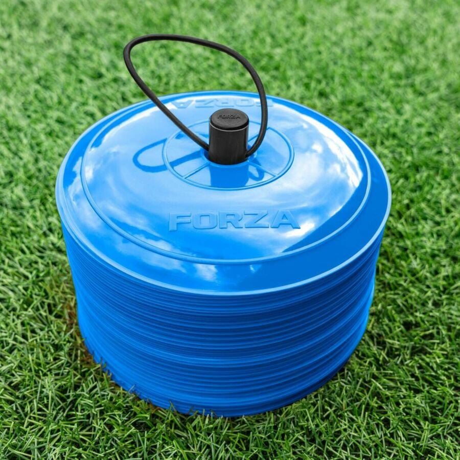Lot De 50 Plots D’Entraînement Presque Plats FORZA – 10 Couleurs Vives, Ultra-Durables, Rebondissants, Idéaux Pour Foot, Rugby, Hockey – Avec Rangement