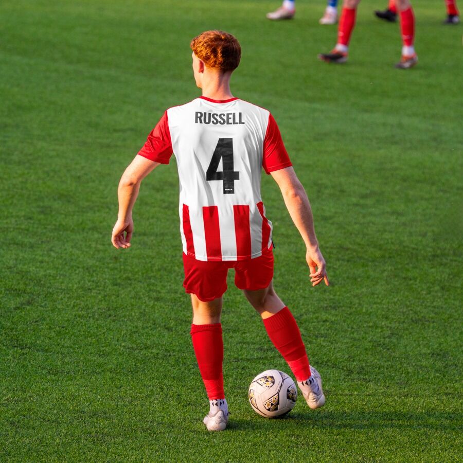 Red and White Men’s Striped Short Sleeve Soccer Jerseys