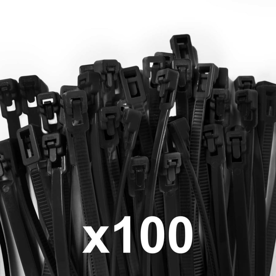 100x Black Releasable Cable Tie