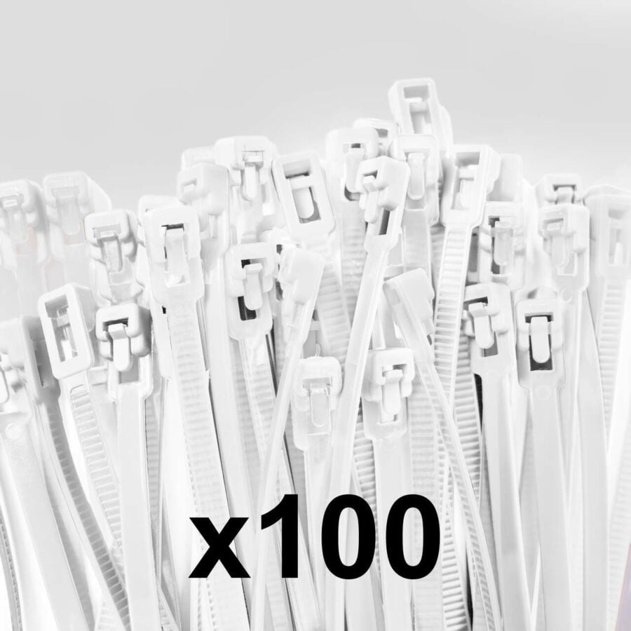 100x White Releasable Cable Ties