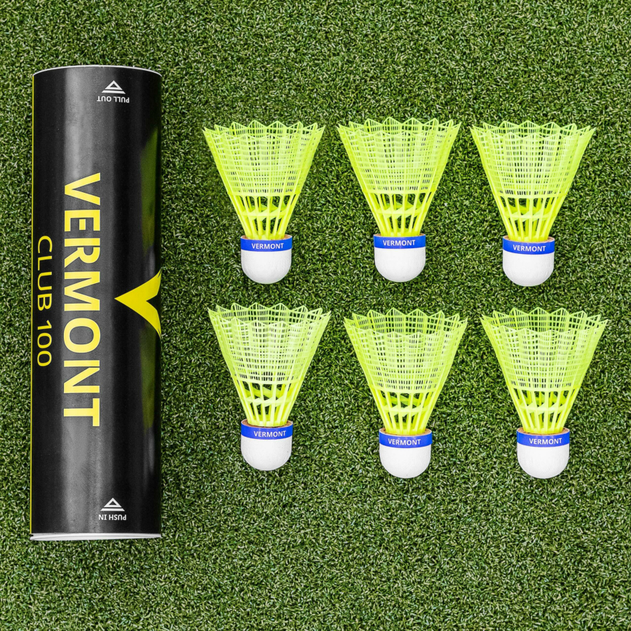 Vermont Club 100 Shuttlecocks | Nylon Skirt With a Cork Tip | Pack of 6 | White or Yellow | Net World Sports