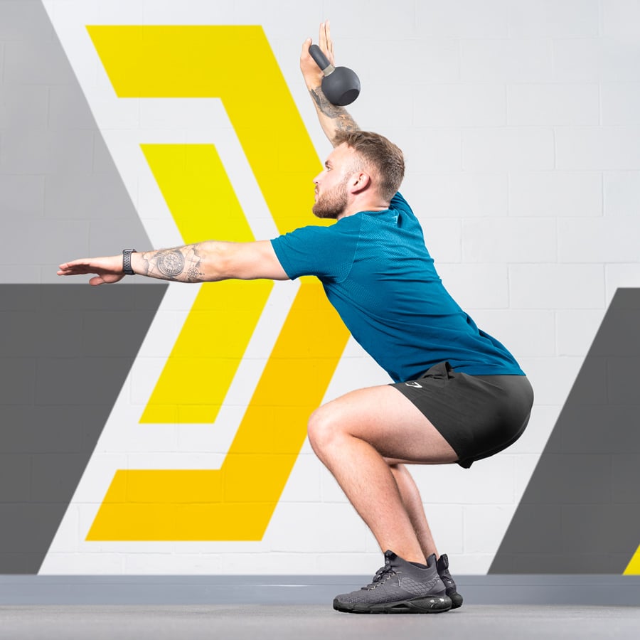 squat with kettlebell overhead