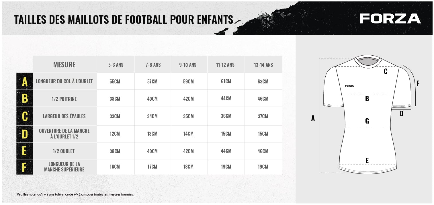 Kid's football shirt size chart Kid's football shirt size chart