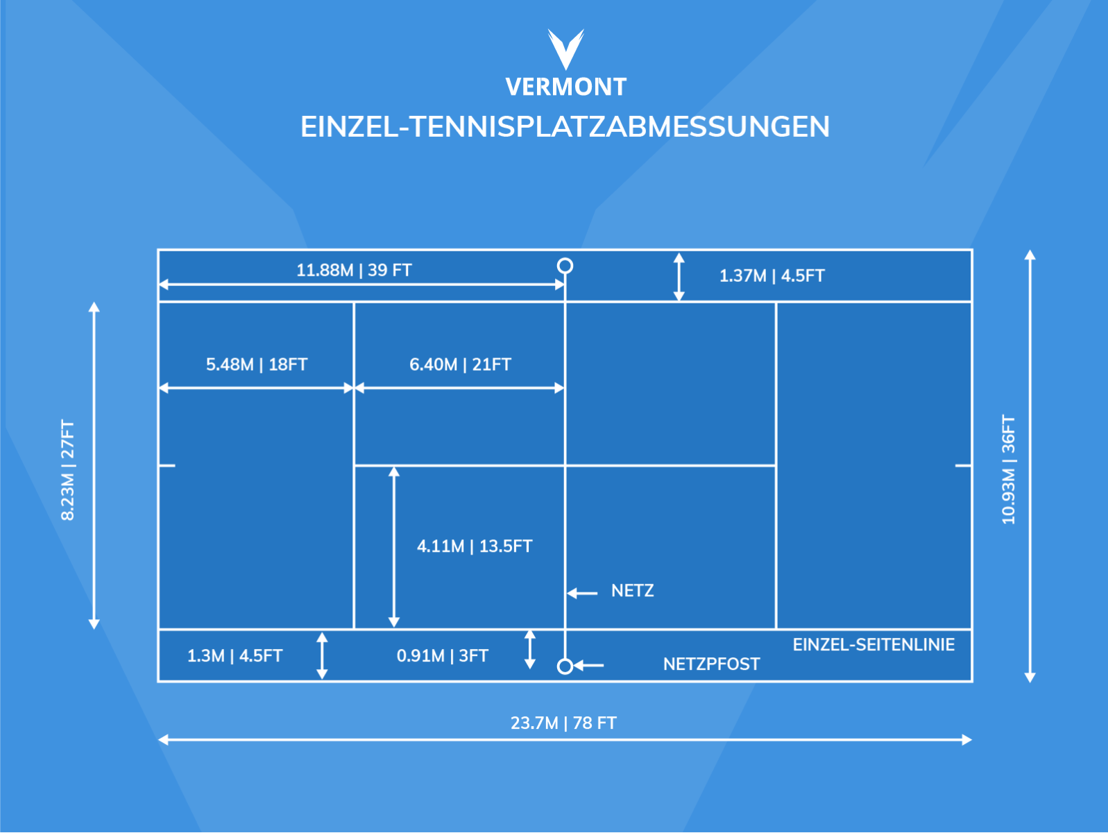 Single tennis court dimensions graphic Single tennis court dimensions graphic