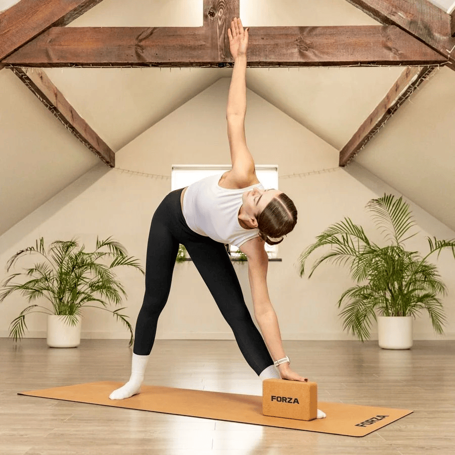 Triangle Pose on a yoga block