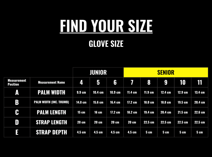 Junior glove store size chart