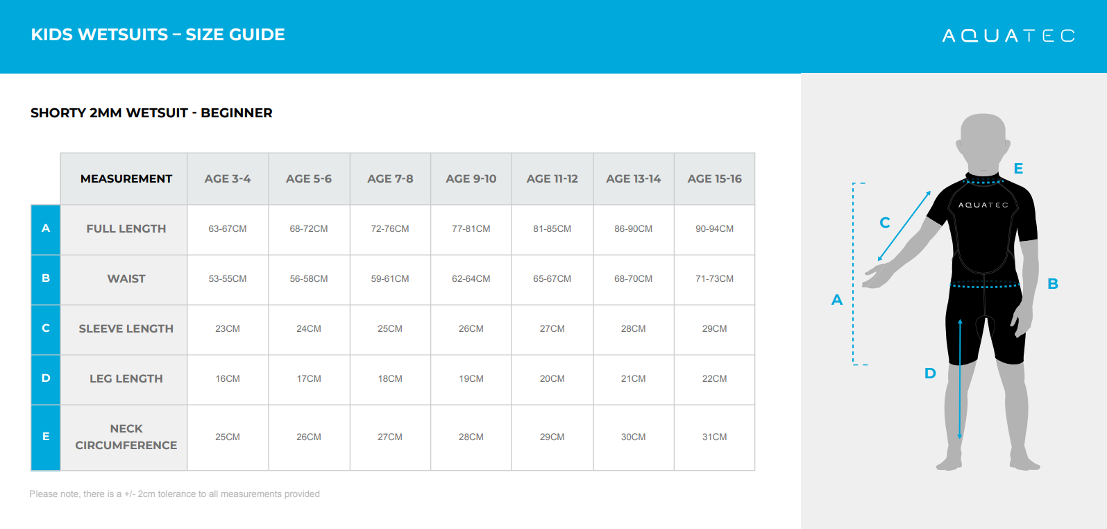kids shorty wetsuit size guide